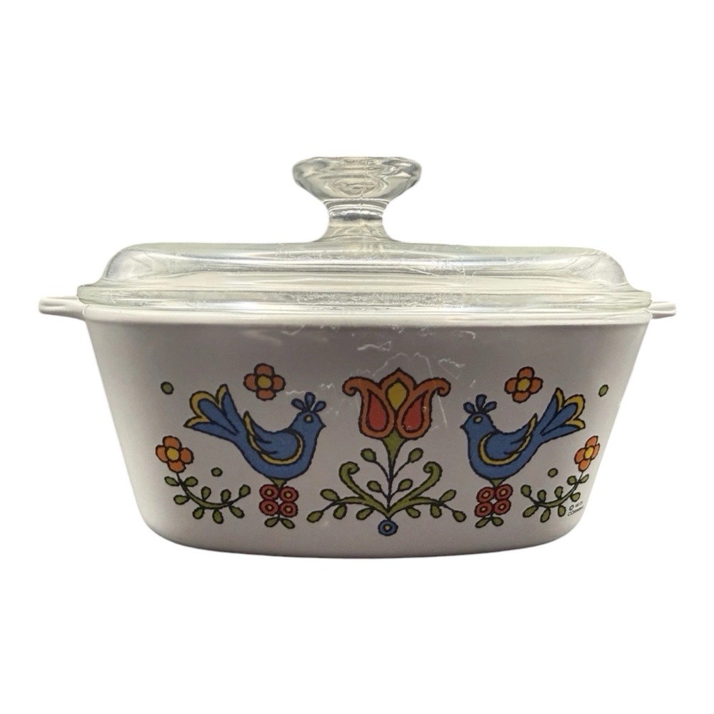 1975 Corning Ware Country Festival Friendship Blue Bird 1 Quart Casserole